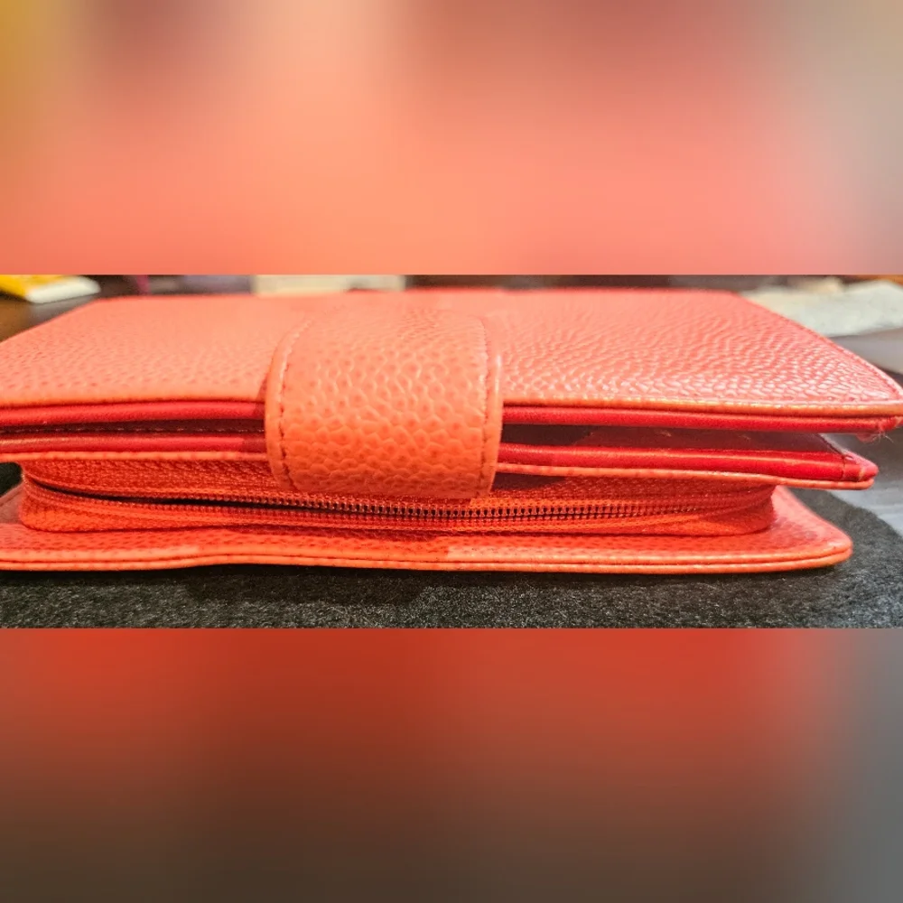 *LOW START* CHANEL TIMELESS CC ZIPPED  COMPACT CAVIAR CORAL ORANGE WALLET - Picture 5 of 6